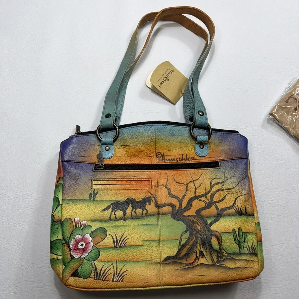 Anuschka Vintage Leather Handbag Southwest Desert Horses Handpainted Rare! New!!